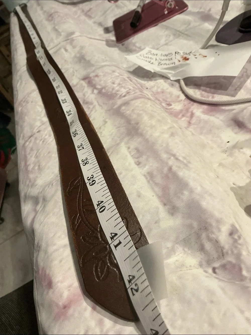 Brown Embossed Leather Belt with Floral Design